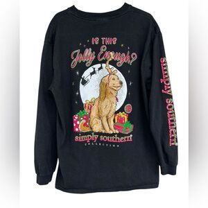 Simply Southern Christmas Is This Jolly Enough? Black Long Sleeve Tee YLG